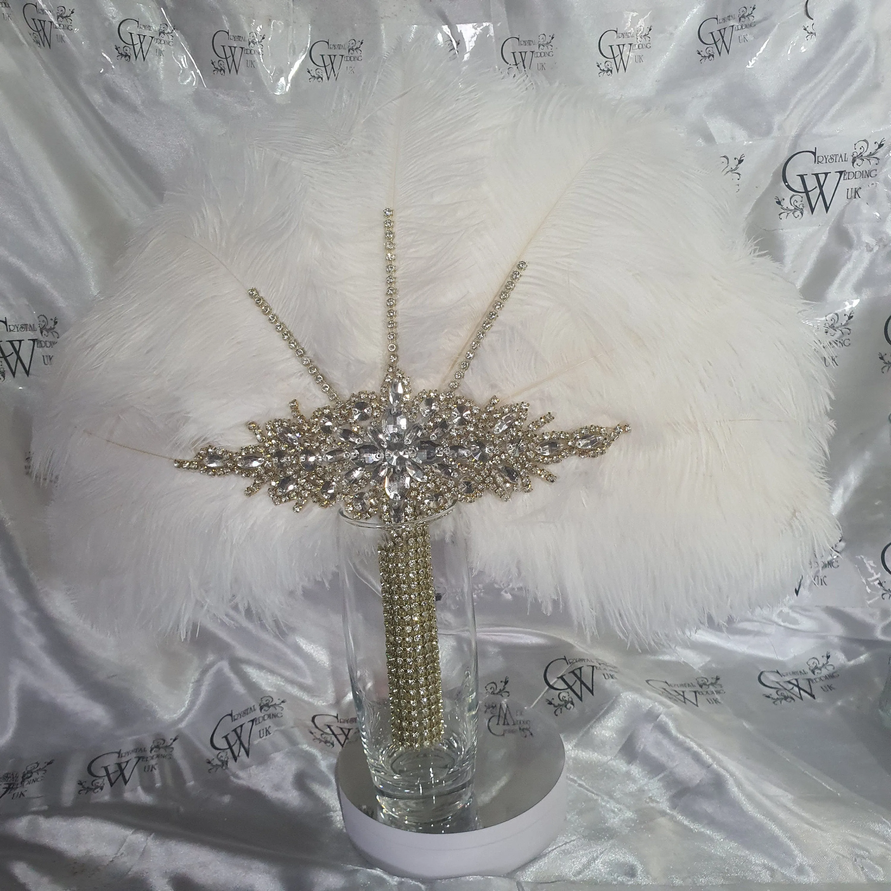 Wedding feather fan, brides black ostrich fan, wedding hand fan, Great Gatsby  any colour as custom made to order by Crystal Wedding UK