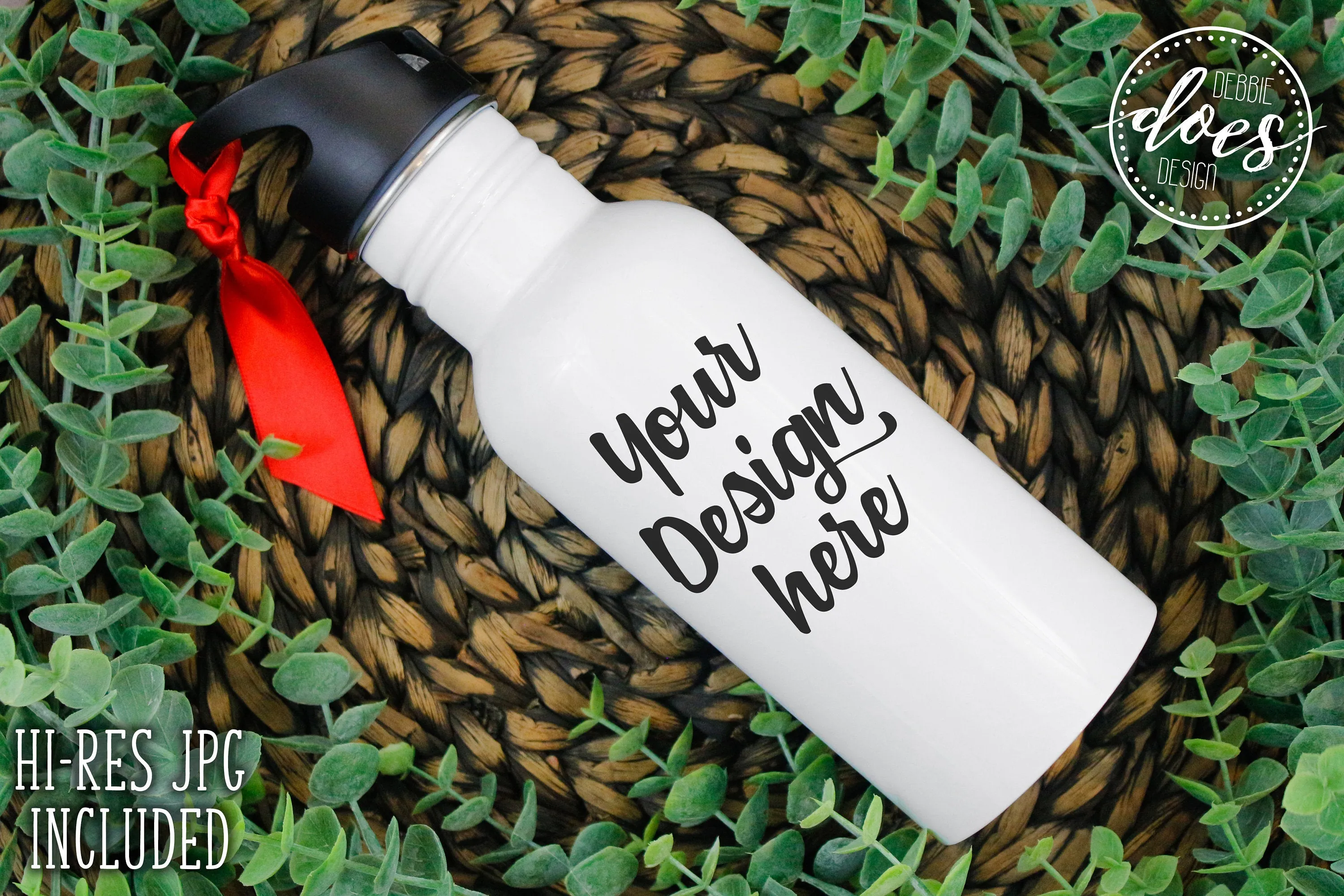 White Sublimation Water Bottle with Straw Mockup 8