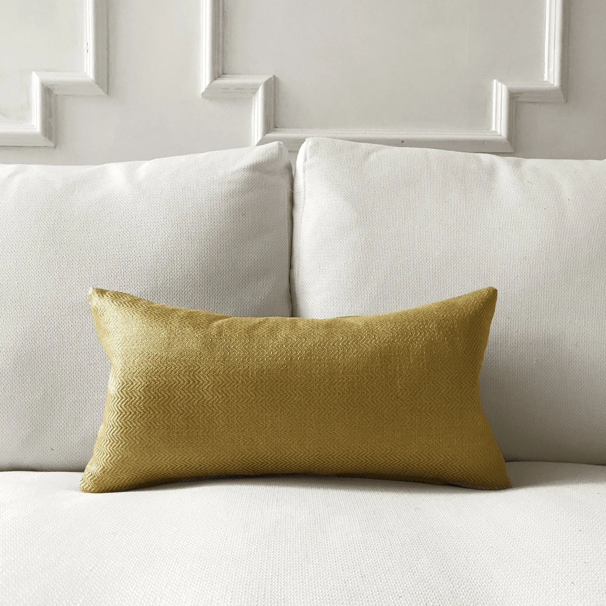 Yellow Herringbone Woven Lumbar Pillow Cover 11x21