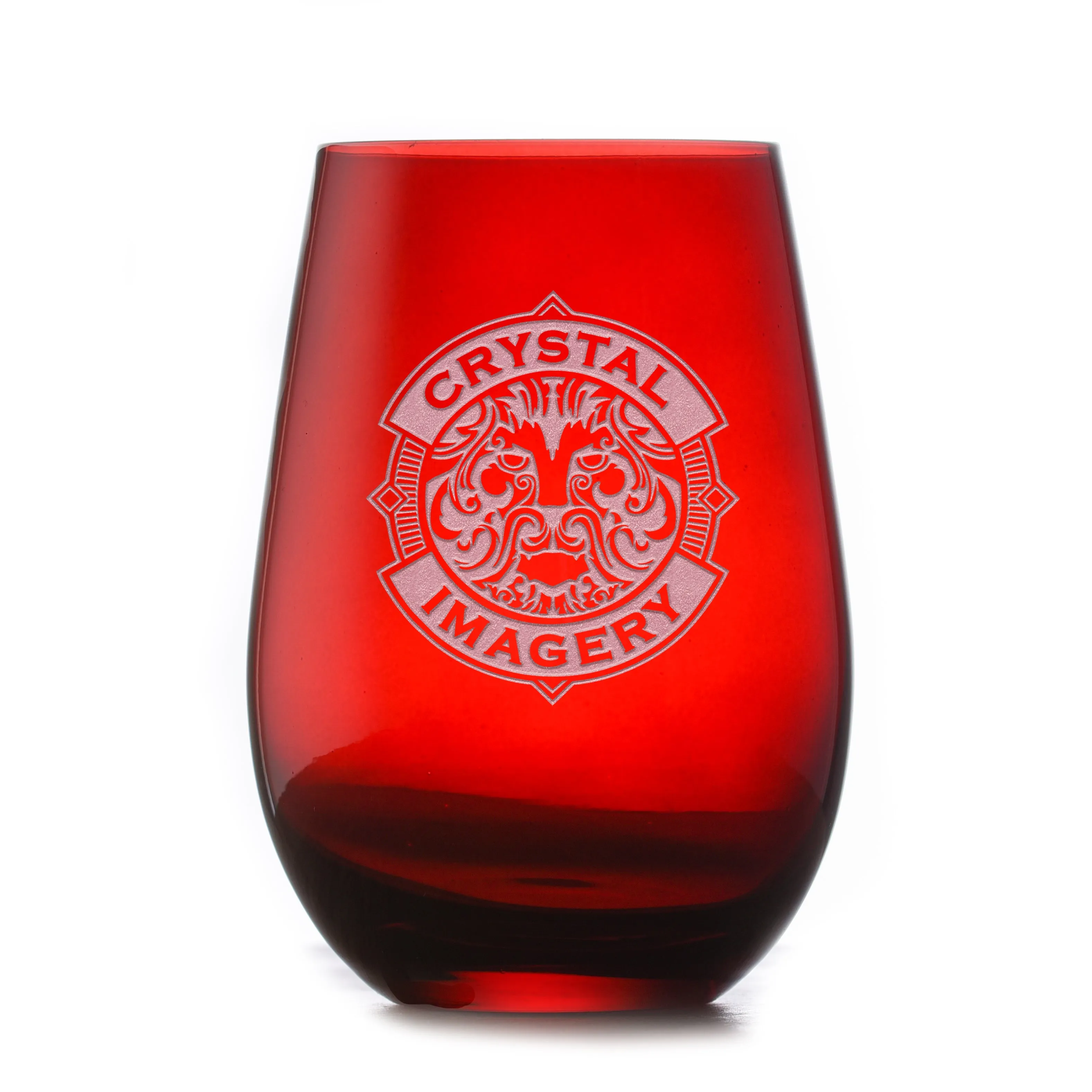 Your Logo Engraved Red Stemless Wine Glass by Crystal Imagery