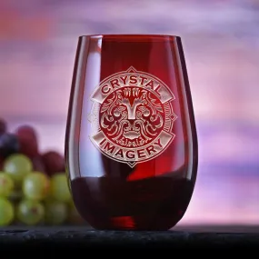 Your Logo Engraved Red Stemless Wine Glass by Crystal Imagery