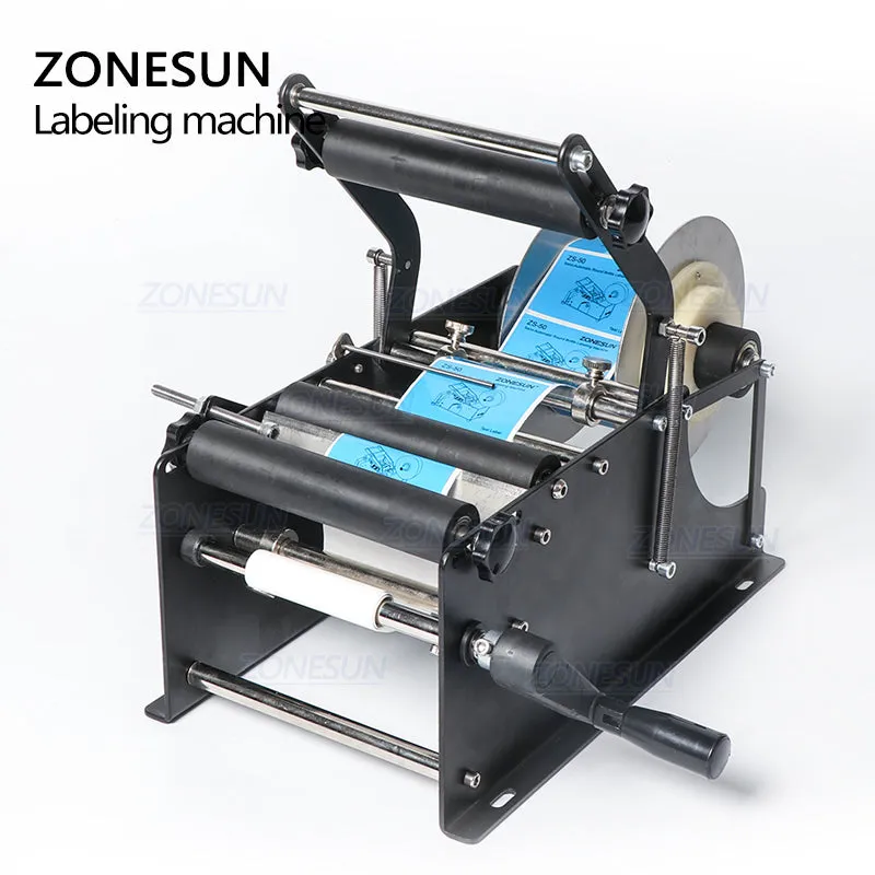 ZONESUN ZS-50P Manual Round Bottle Adhesive Sticker Label Applicator For PET Plastic Bottle Packing Labeling Machine