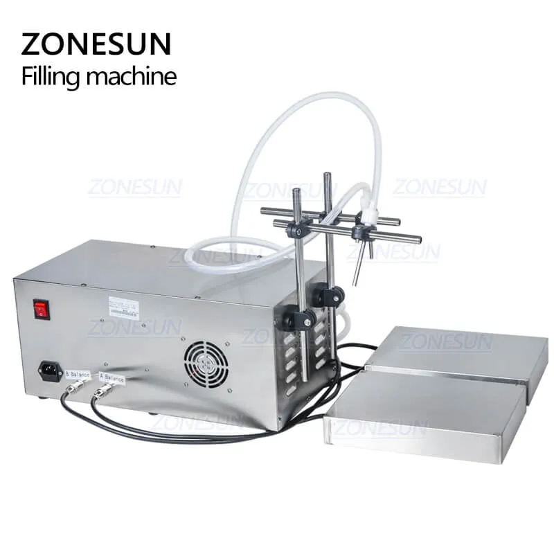 ZONESUN ZS-MP252W Double Heads Magnetic Pump Drinks Essential Oil Ink Liquid Bottle Filling and Weighing Machine