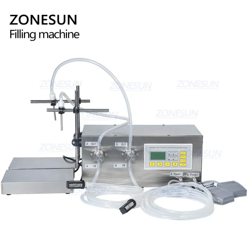 ZONESUN ZS-MP252W Double Heads Magnetic Pump Drinks Essential Oil Ink Liquid Bottle Filling and Weighing Machine